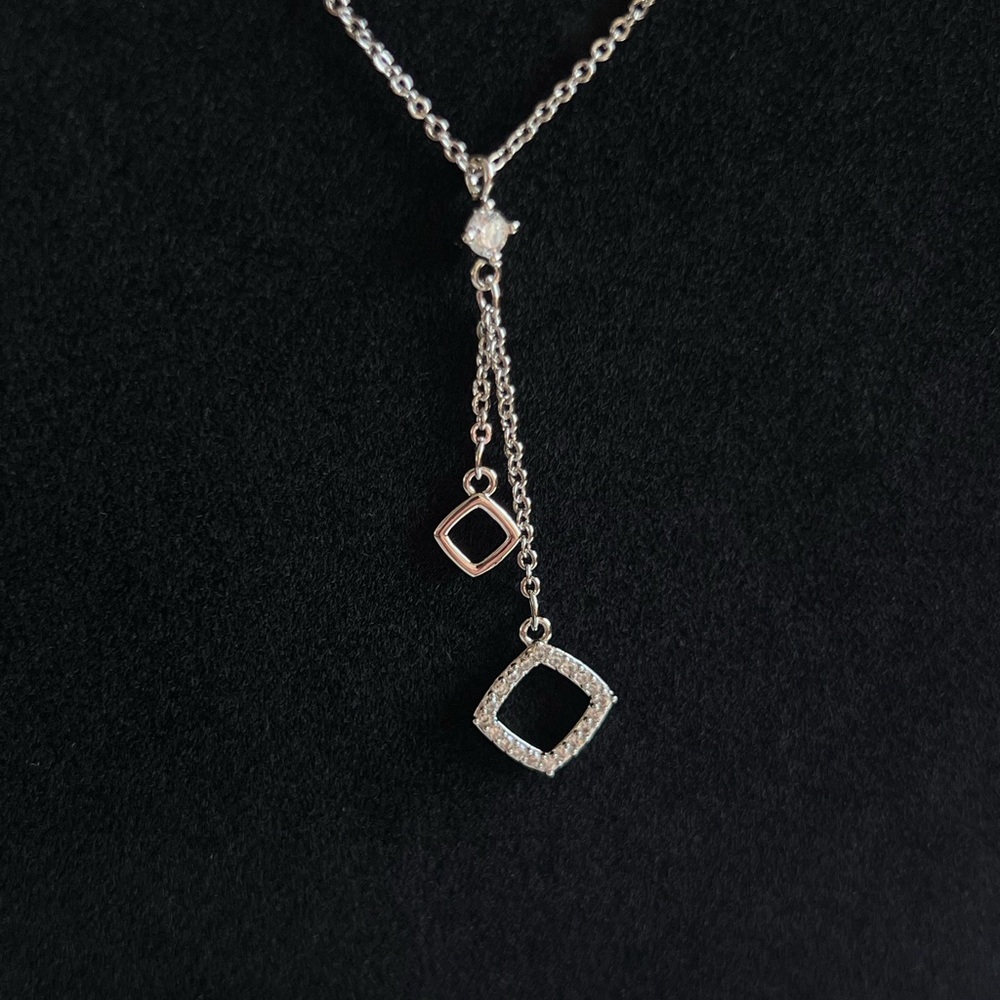 Lariat Elegant white gold plated Pendant Necklace with drop CZ